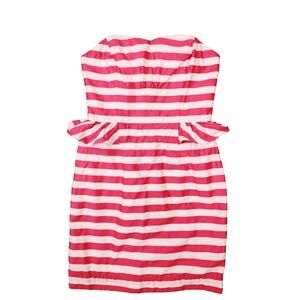 Lilly Pulitzer Azalea Maybell Dress Pink White Stripe Peplum Strapless size 4